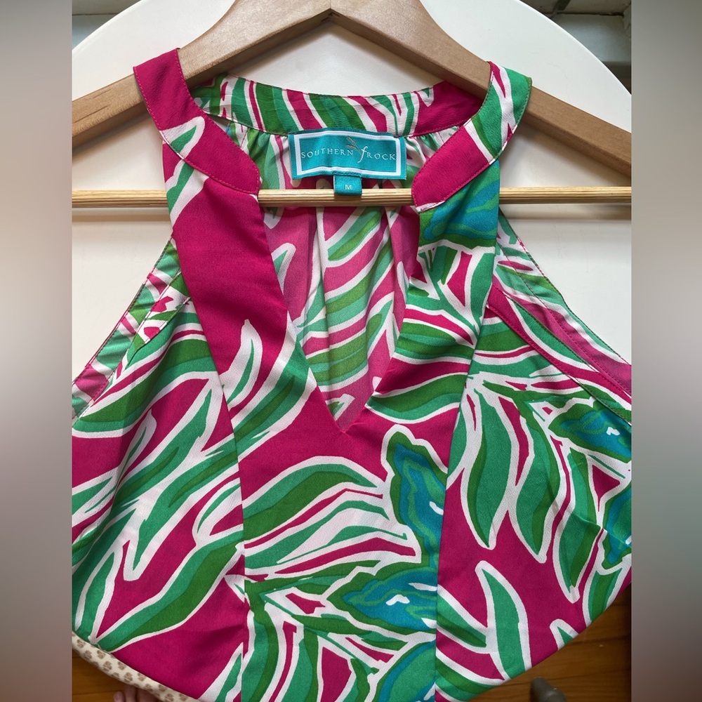 EUC Southern Frock V-Neck Sleeveless Top - Pink and Green - Size M